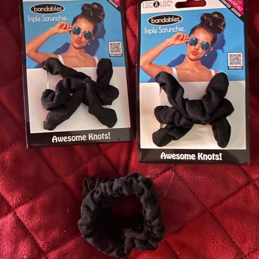 2 New & 1 I tried to use. Black Loc-a-Loc Bandables Triple Scrunchie (3)